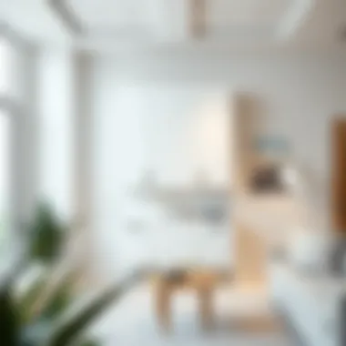 Innovative design of a white hanging cabinet in a minimalistic space