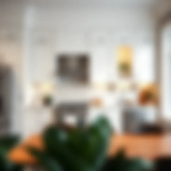 Stylish arrangement of white hanging cabinets in a contemporary kitchen