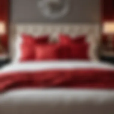 Stylish Red Pillow Arrangement on Bed Stylish arrangement of red throw pillows on a bed
