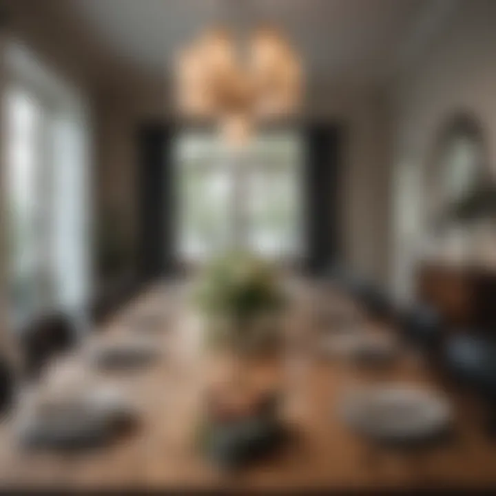 Stylish narrow dining table arranged for a dinner party