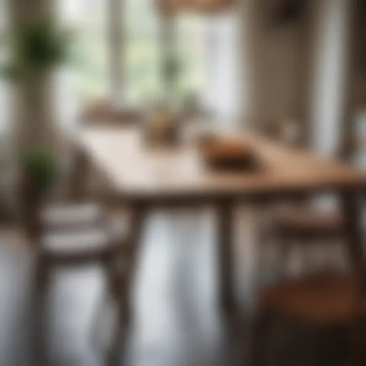 Elegant narrow wood dining table set in a cozy dining room