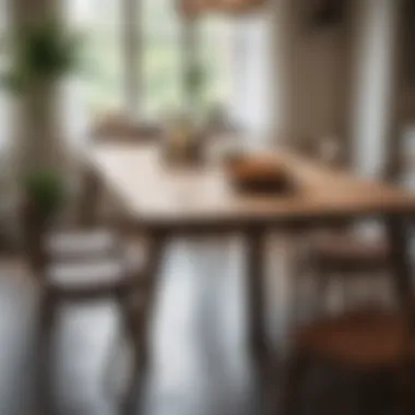 Elegant Narrow Wood Dining Table Elegant narrow wood dining table set in a cozy dining room