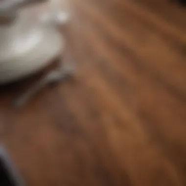 Close-up of the wood grain on a narrow dining table