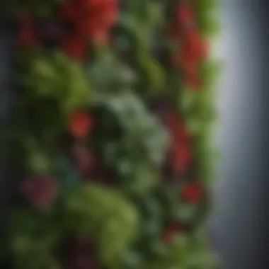 Modern Vertical Garden Close-up Close-up view of a modern vertical garden featuring a variety of textures and colors
