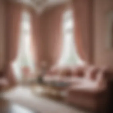 Elegant Living Room with Blush and Gold Curtains Luxurious living room featuring blush and gold curtains