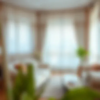 Cozy living room featuring sheer embroidered curtains