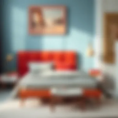 Flat Top Bed Frame with Unique Color Scheme Flat top bed frame with unique color scheme enhancing bedroom aesthetics