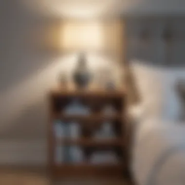 Artistic Arrangement of Bedside Table Bookshelf Artistic arrangement of a bedside table bookshelf enhancing bedroom aesthetics