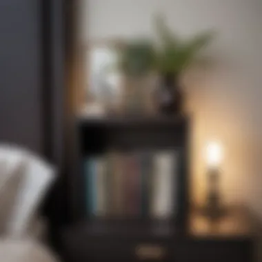 Stylish Bedside Table Bookshelf with Decor Stylish bedside table bookshelf filled with books and decorative items