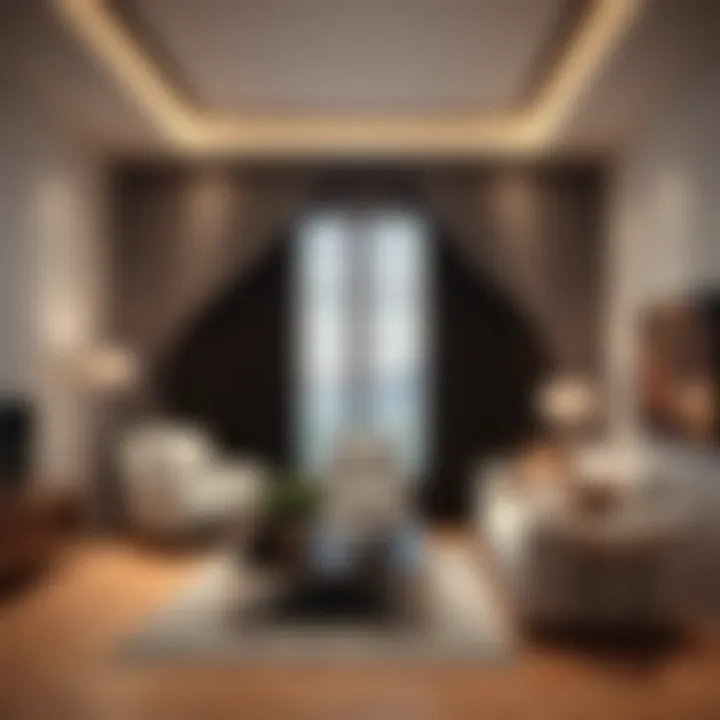 Elegant Living Room with Blackout Curtains Stylish living room featuring elegantly draped blackout curtains in a modern decor