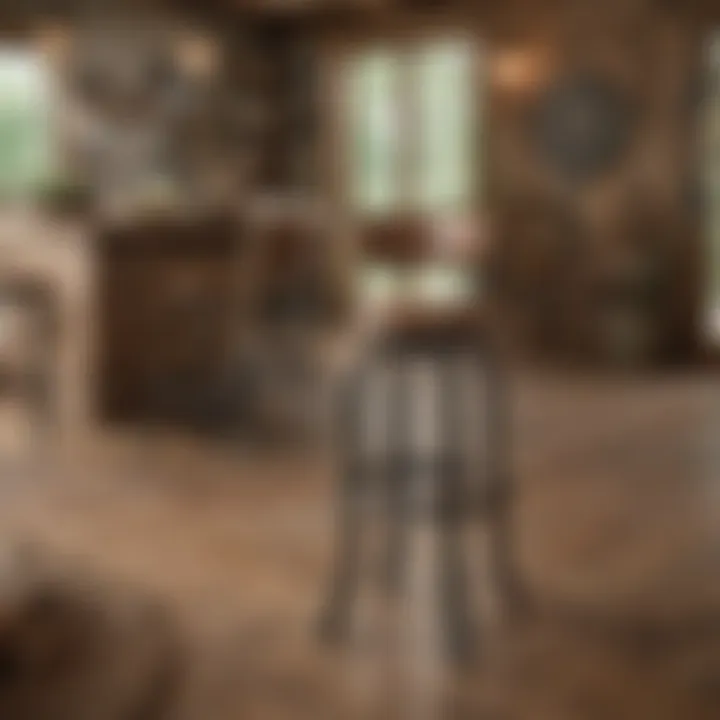 Rustic swivel bar stool in a cozy farmhouse interior