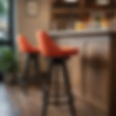 Versatile Seating: Swivel Bar Stool in Vibrant Home Bar Versatile swivel bar stool in a vibrant home bar