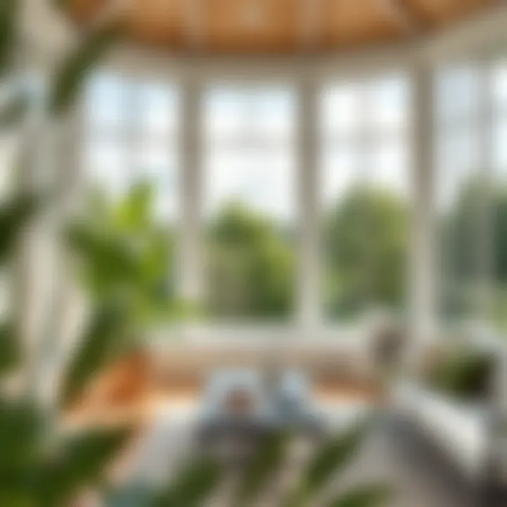 A tranquil outdoor view from within a sunroom, demonstrating the connection to nature.