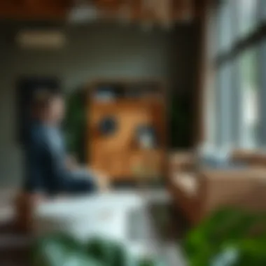 An interior designer consulting with a client about creative reuse of furniture