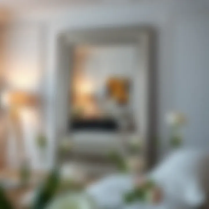 Stylish silver floor mirror enhancing a contemporary bedroom