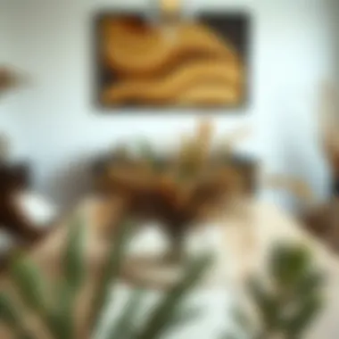 Stylish dried plant centerpiece on a dining table