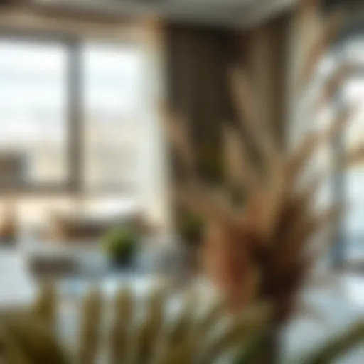 Elegant Living Room Arrangement with Dried Greenery Elegant arrangement of dried greenery in a modern living room