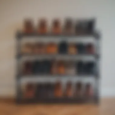 Aesthetic Footwear Arrangement in Boot Rack Aesthetic arrangement of footwear in a stylish boot rack