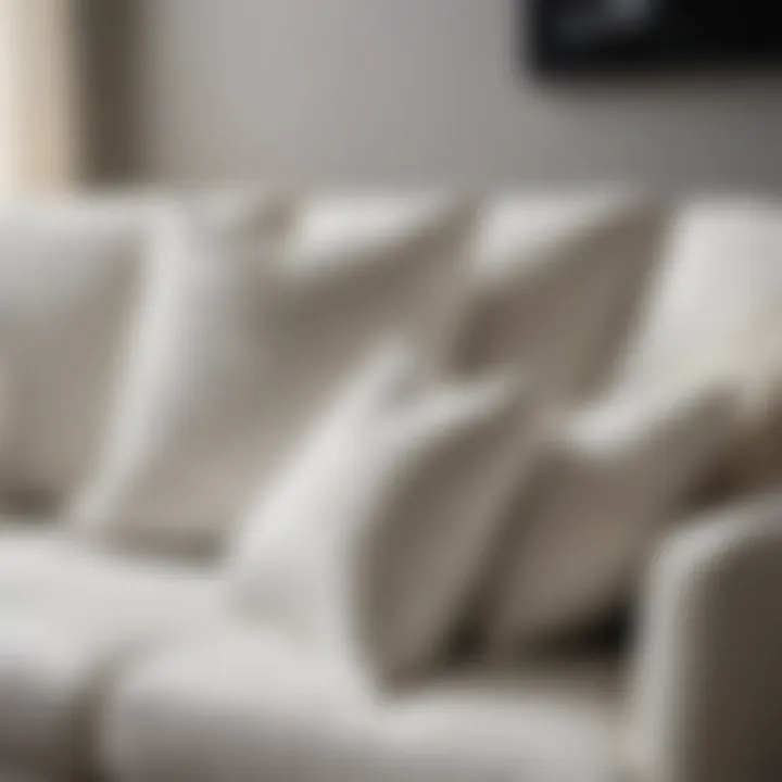 Close-up of white sofa pillows on a modern couch