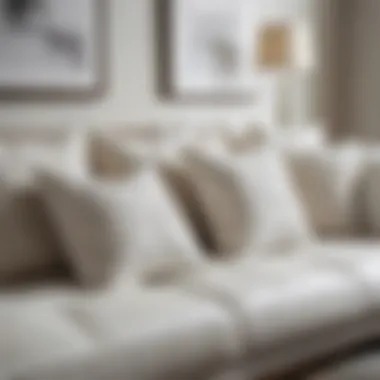 A variety of white sofa pillows showcasing different textures and styles