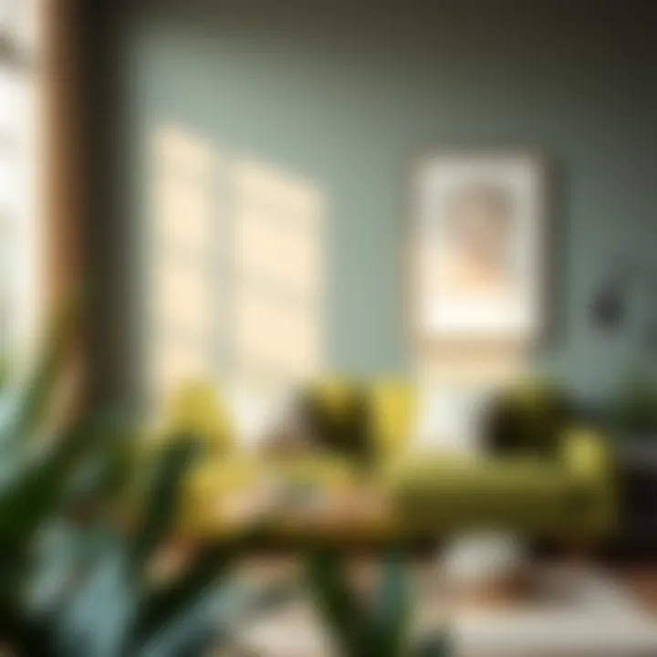 Cozy reading nook with an olive green couch and natural light