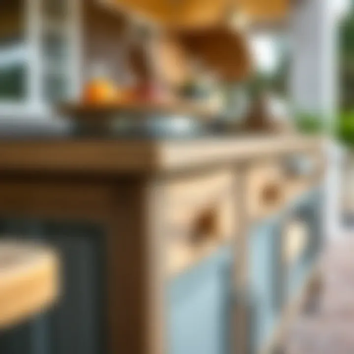 Close-up of unique material finishes on a patio kitchen cart.
