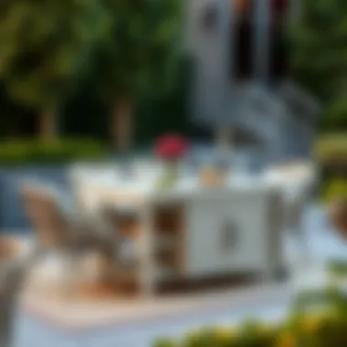 Stylish outdoor dining setup featuring a well-integrated kitchen cart.