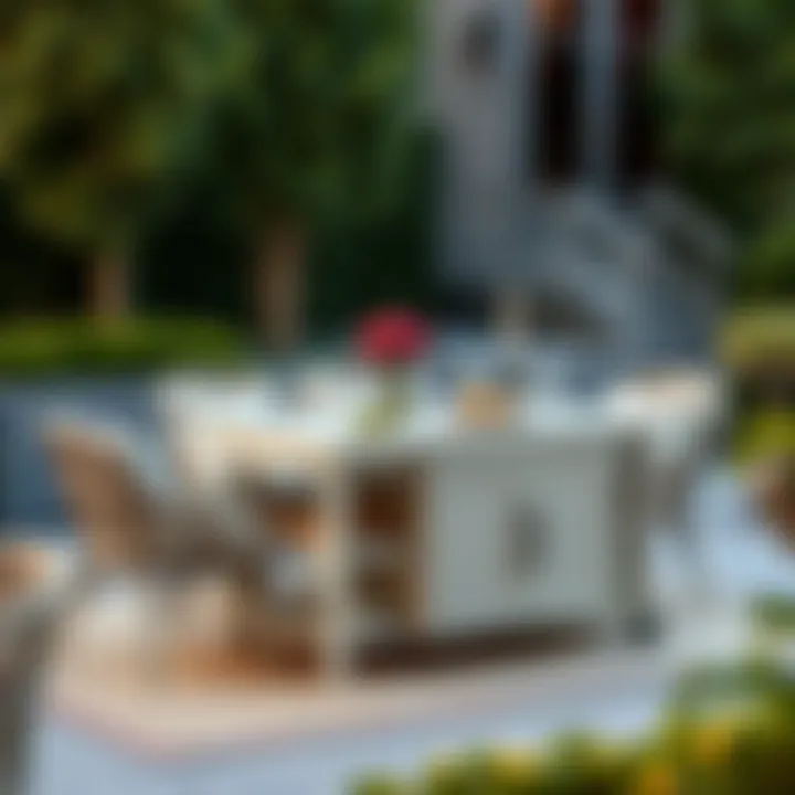 Stylish outdoor dining setup featuring a well-integrated kitchen cart.