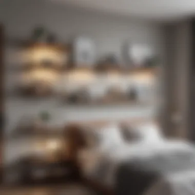 Creative installation techniques for stackable wall shelves displayed in a stylish bedroom.