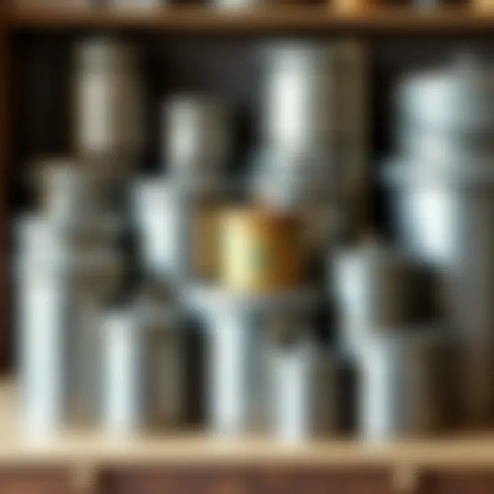 A variety of steel containers with lids in different sizes and shapes