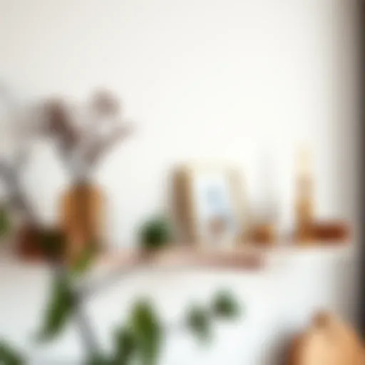 Elegant arrangement of decorative items on a 60 inch ledge shelf