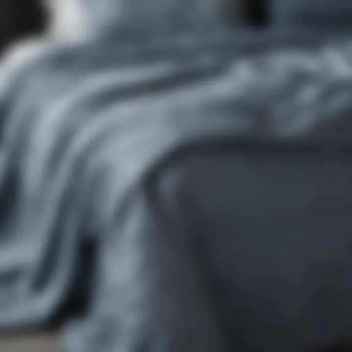 Close-up of blue grey coverlet texture on a bed