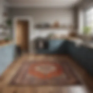 Stylish Kitchen Decor with Rugs A stylish kitchen featuring a rug that complements the overall decor and color scheme.