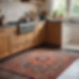 A beautifully designed kitchen rug with vibrant colors and intricate patterns.
