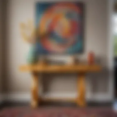 Artistic Expression: A Colorful Entryway Table A vibrant entryway table featuring bright colors and artistic designs, embodying personal expression.