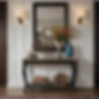 Enhancing Aesthetics: Decorative Entryway Table Arrangement An entryway table adorned with decorative elements like vases and books, enhancing its aesthetic appeal.