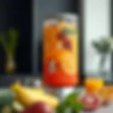 A modern large juice dispenser showcasing vibrant fruit juices