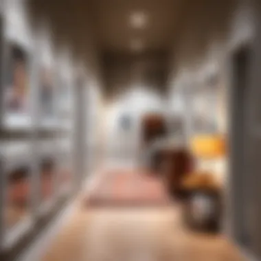 A hallway featuring multiple 12 x 24 white frames in a gallery-style display