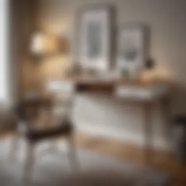 Stylish Workspace with Two-Drawer Desk Aesthetic arrangement of a workspace featuring a two-drawer writing desk