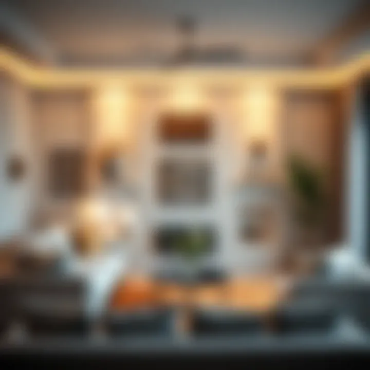 Cozy living room with diverse wall fixtures enhancing ambiance