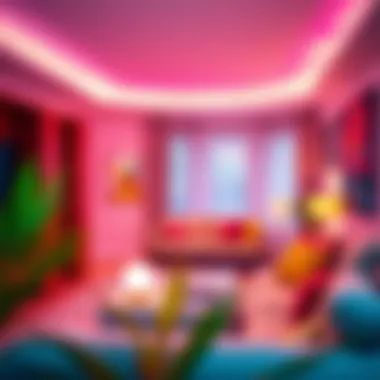 Vibrant Living Spaces A contemporary living room illuminated by vibrant WiFi color changing light bulbs