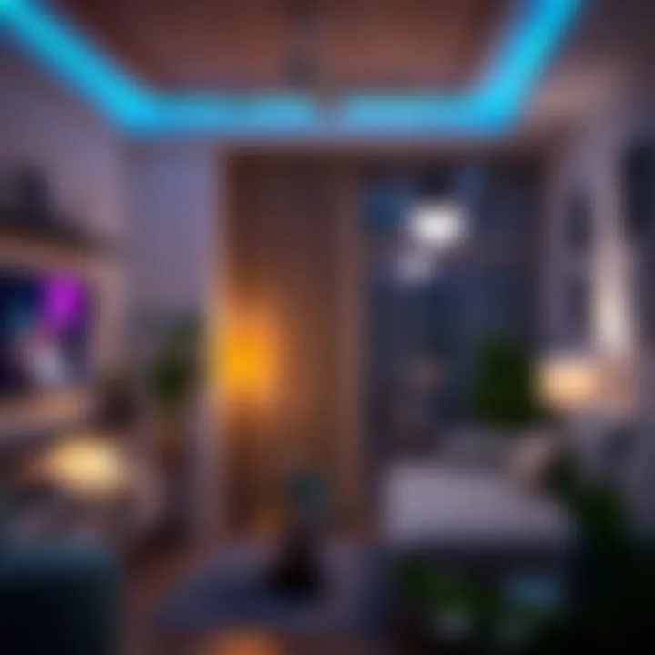 A smart home setup demonstrating the control of WiFi color changing lights via an app