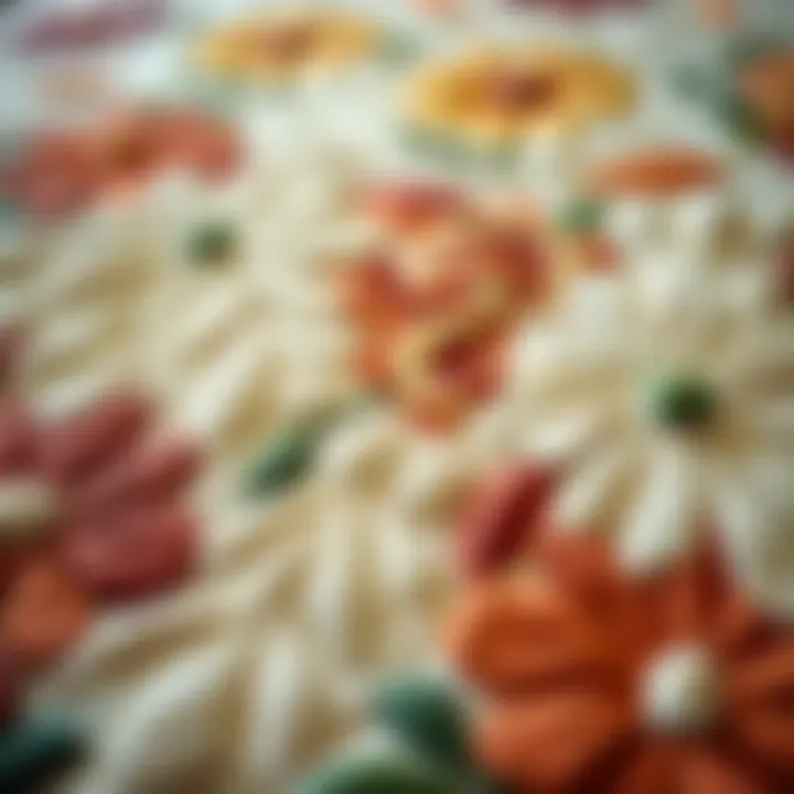 Close-up of intricate floral patterns on the quilt