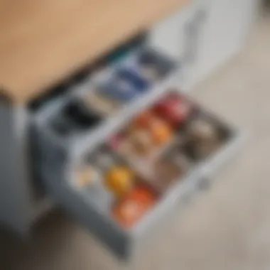 Accessibility of Contents in a Stackable Bin An open stackable storage bin displaying its contents in a functional workspace