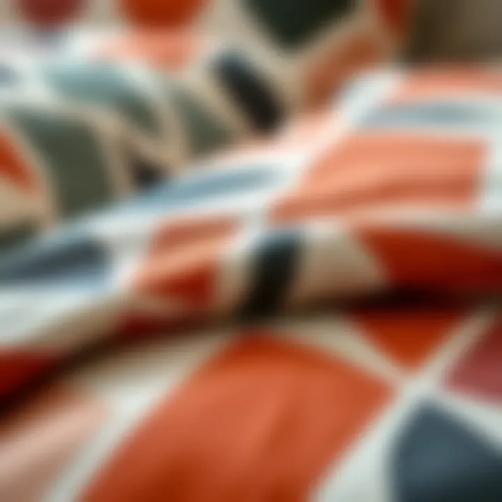 Close-up of fabric texture of geometric bedding materials