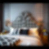 Elegant gray and gold headboard in a modern bedroom setting