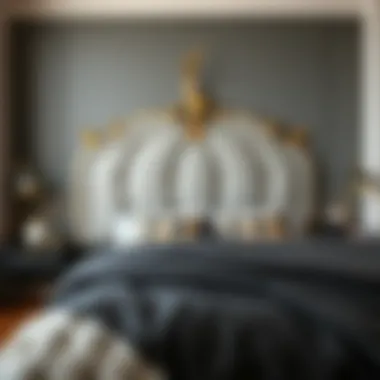 A beautifully designed gray and gold headboard in a minimalist decor