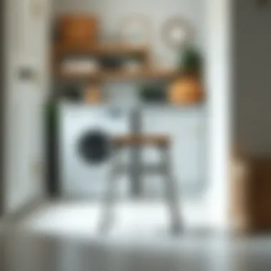 Compact folding step stool in a utility space