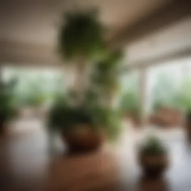 Indoor Oasis with Pot Stands A beautifully arranged indoor space showcasing various pot stands and lush greenery.