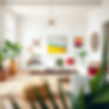 Vibrant Accented Living Room Around White Couch Bright and airy living room showcasing a white couch with vibrant accents